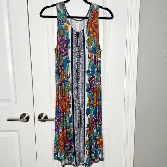 Soma Keyhole Sleeveless Short Dress Garden Bloom Ivory Sz S Floral Print - Picture 6 of 7